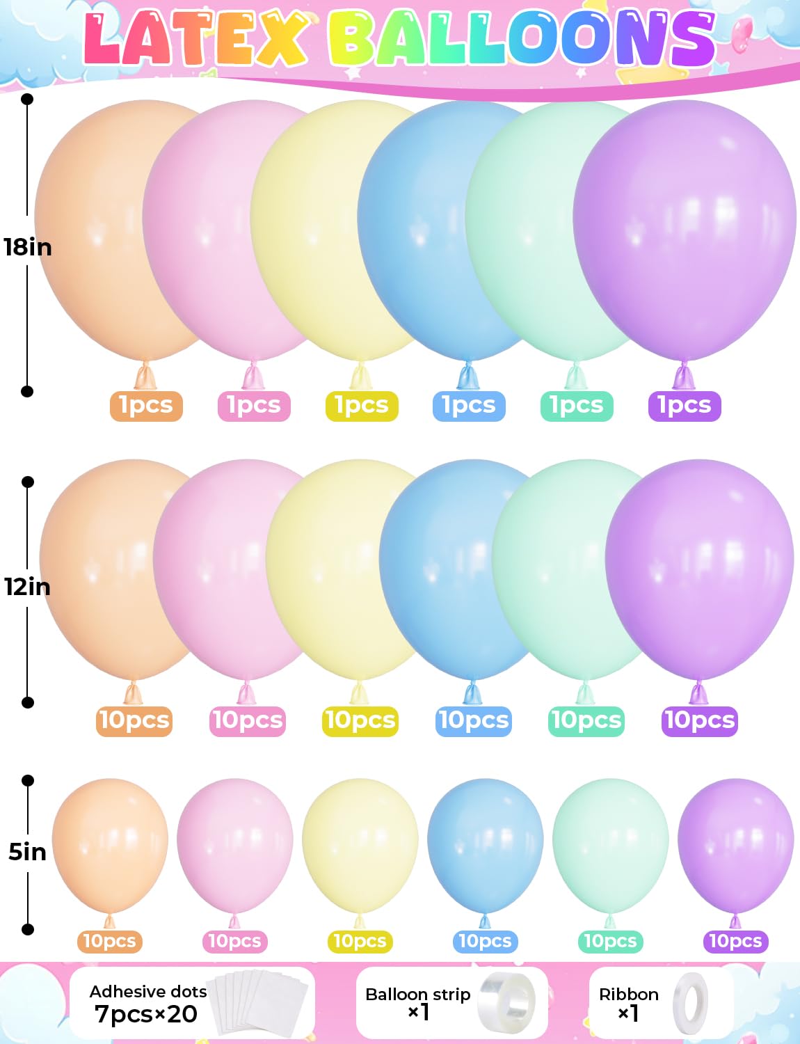 Haolongfa Pastel Rainbow Balloons Arch Garland Kit for Pastel Party Decor