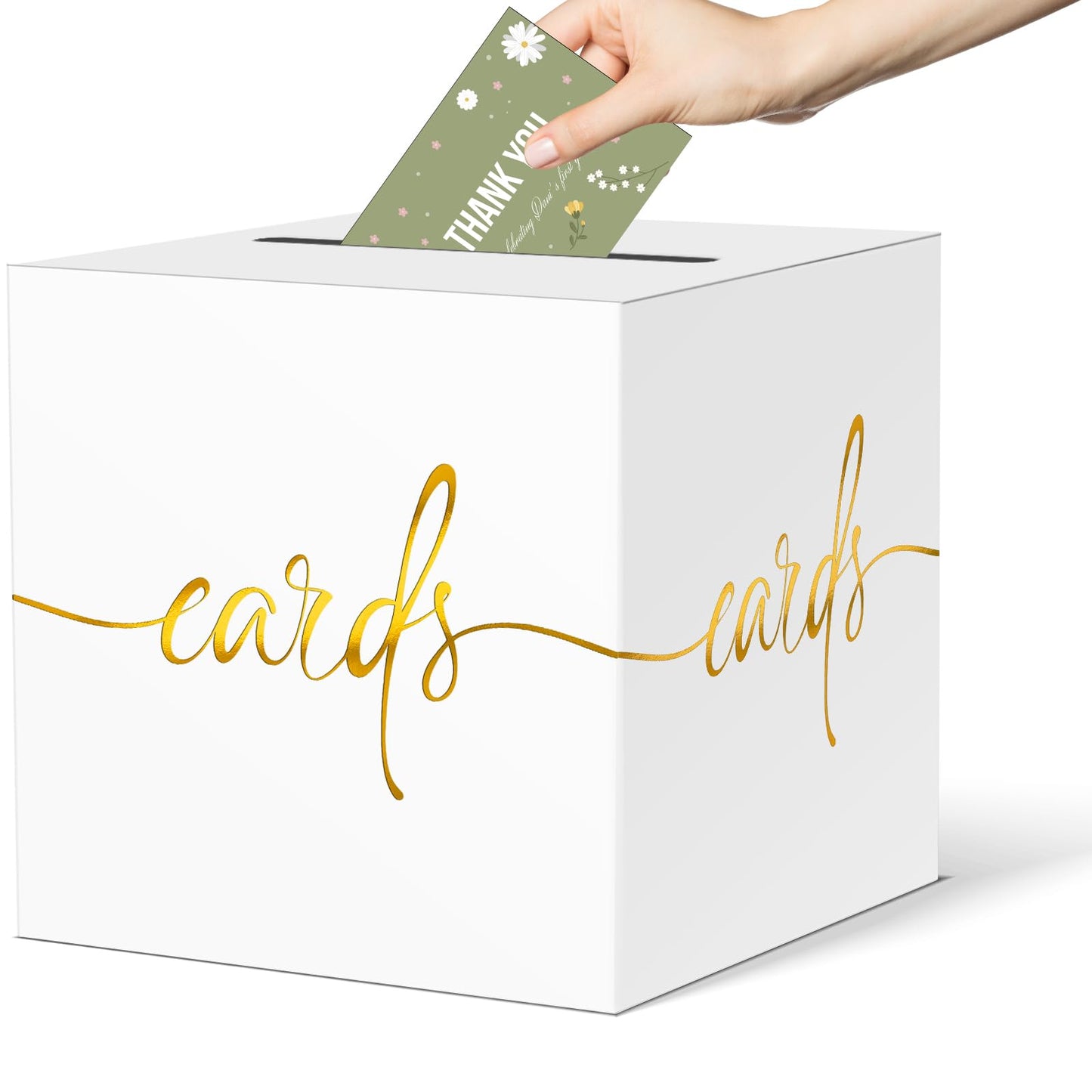 CINSOEN White Wedding Card Box with Gold Foil Design, Paperboard 8.7" Gift Card Holder for
