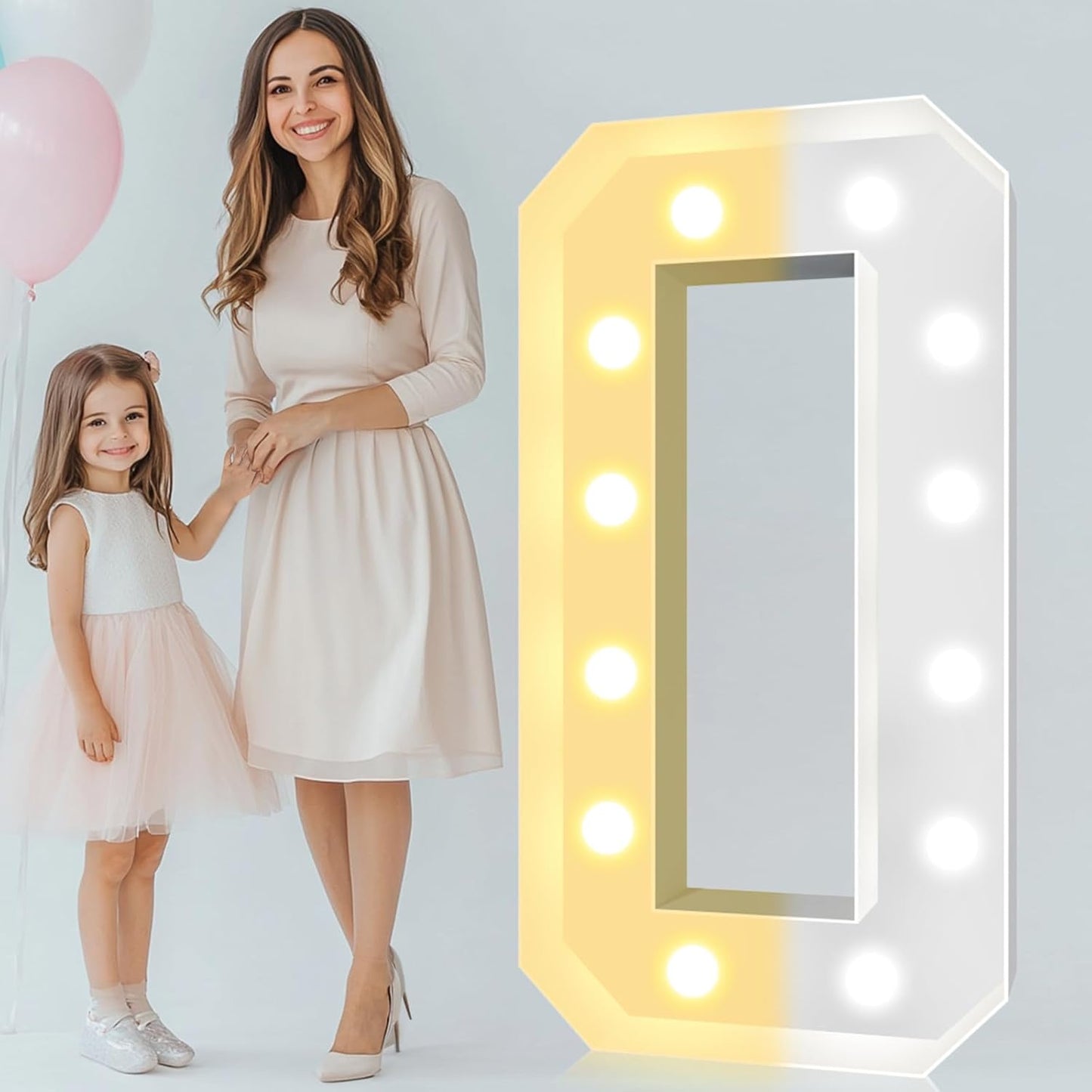 Pooqla 4 FT Light Up Marquee Letters, Giant Mosaic Letter Cool White and Warm White LED, Large Lighted Alphabet Lights for Balloons Birthday Party Anniversary Wedding Decorations, Letter O