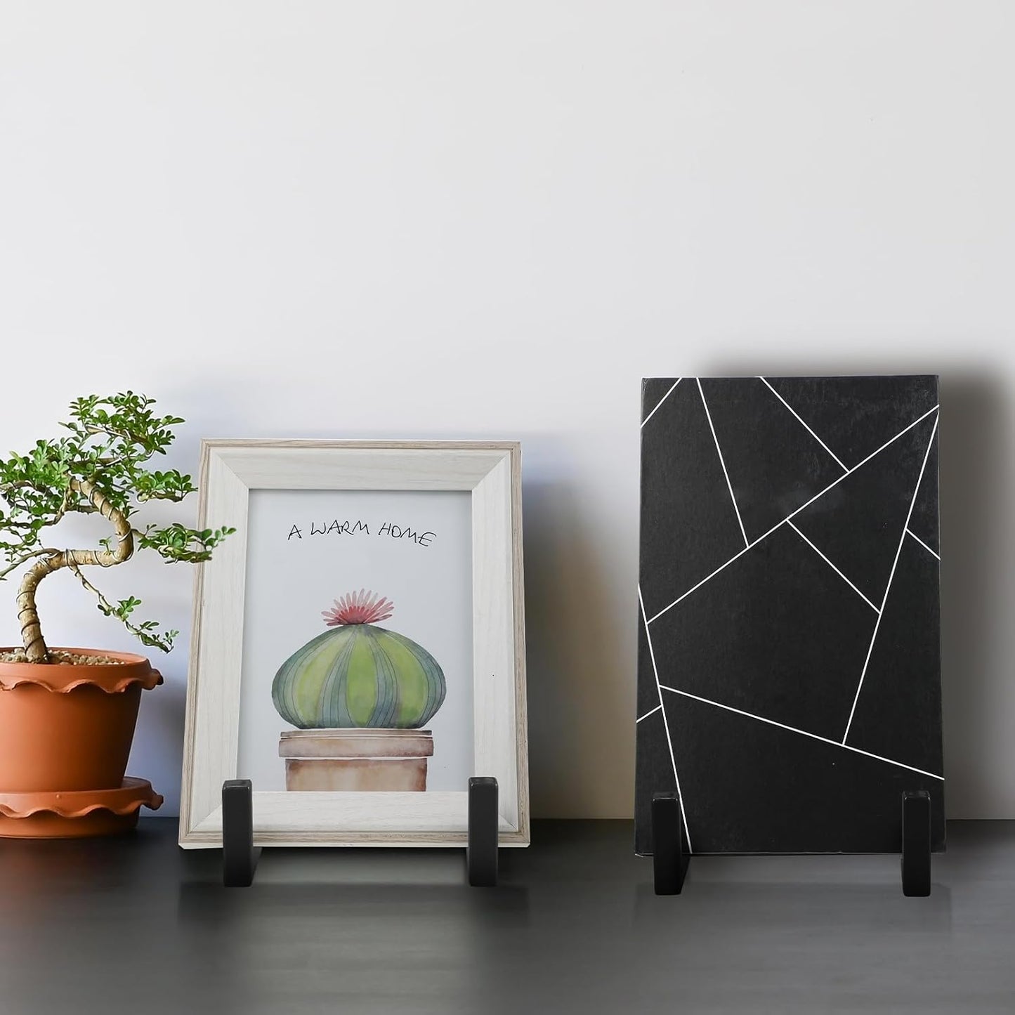 Sweetude 2 Pcs Large Plate Stands for Display Metal Frame Plate Holder Display Stand Decorative Table Top Easels for Picture, Book, Platter, Photo Easel(Black,6 Inch)