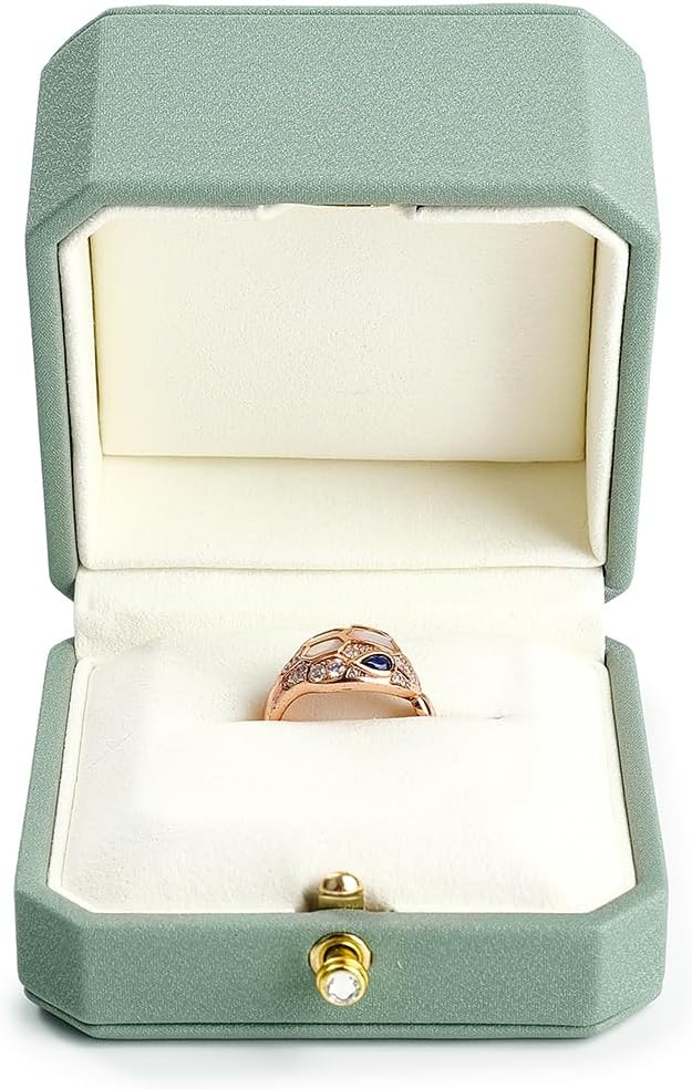 Oirlv Luxury Leather Ring Box for Jewelry Gift Octagon Women Ring Holder for Wedding Day, Proposal, Engagement, Anniversary(Green,Single)