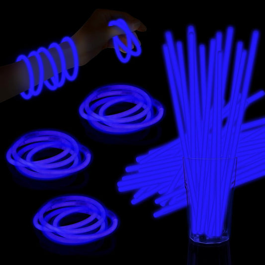 60 Pack 8” Blue Glow Sticks Bulk with 60 Connectors Neon Glow In The Dark Party favors Supplies for Holiday Birthday Party Decoration (Blue)