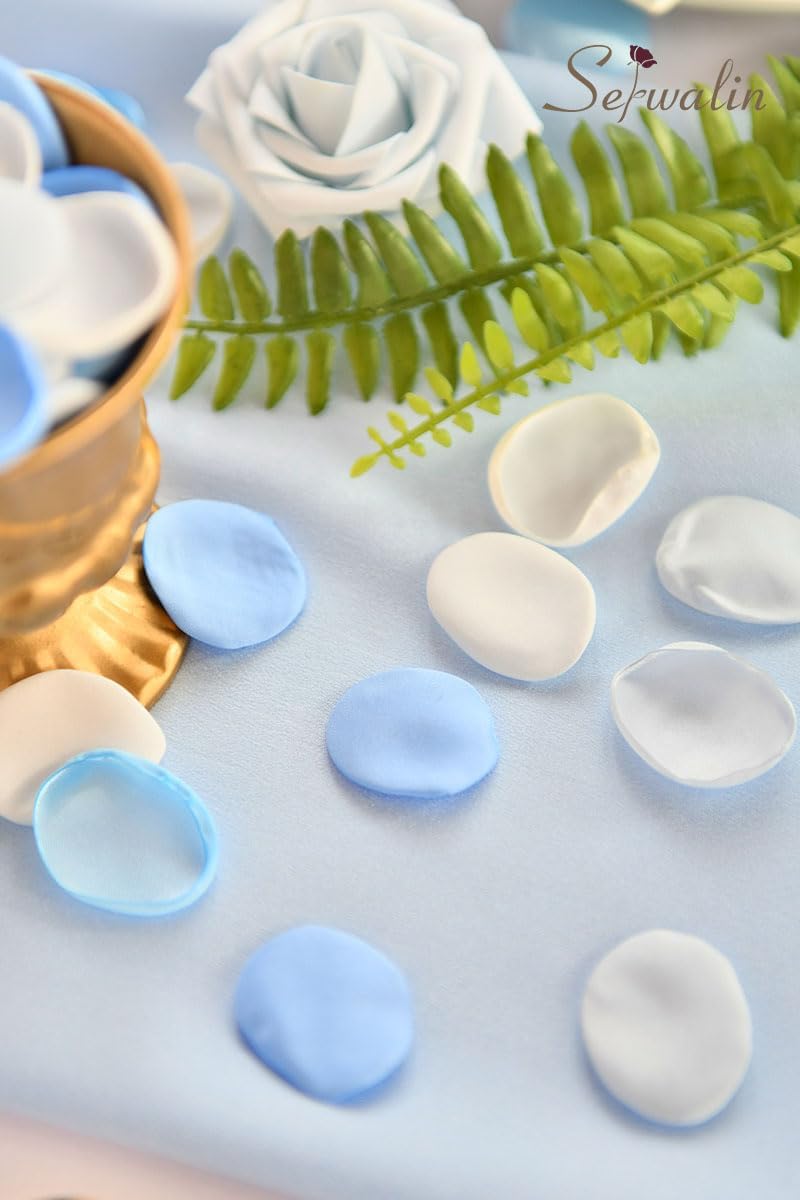 Serwalin 300Pcs Silk Rose Petals Flower Petals for Christmas Weddings Proposal Blue and White Petals Flower Girl Petals Aisle Flower Girl Basket Runner Bridal Shower Table Decor (3 Color Mixes)