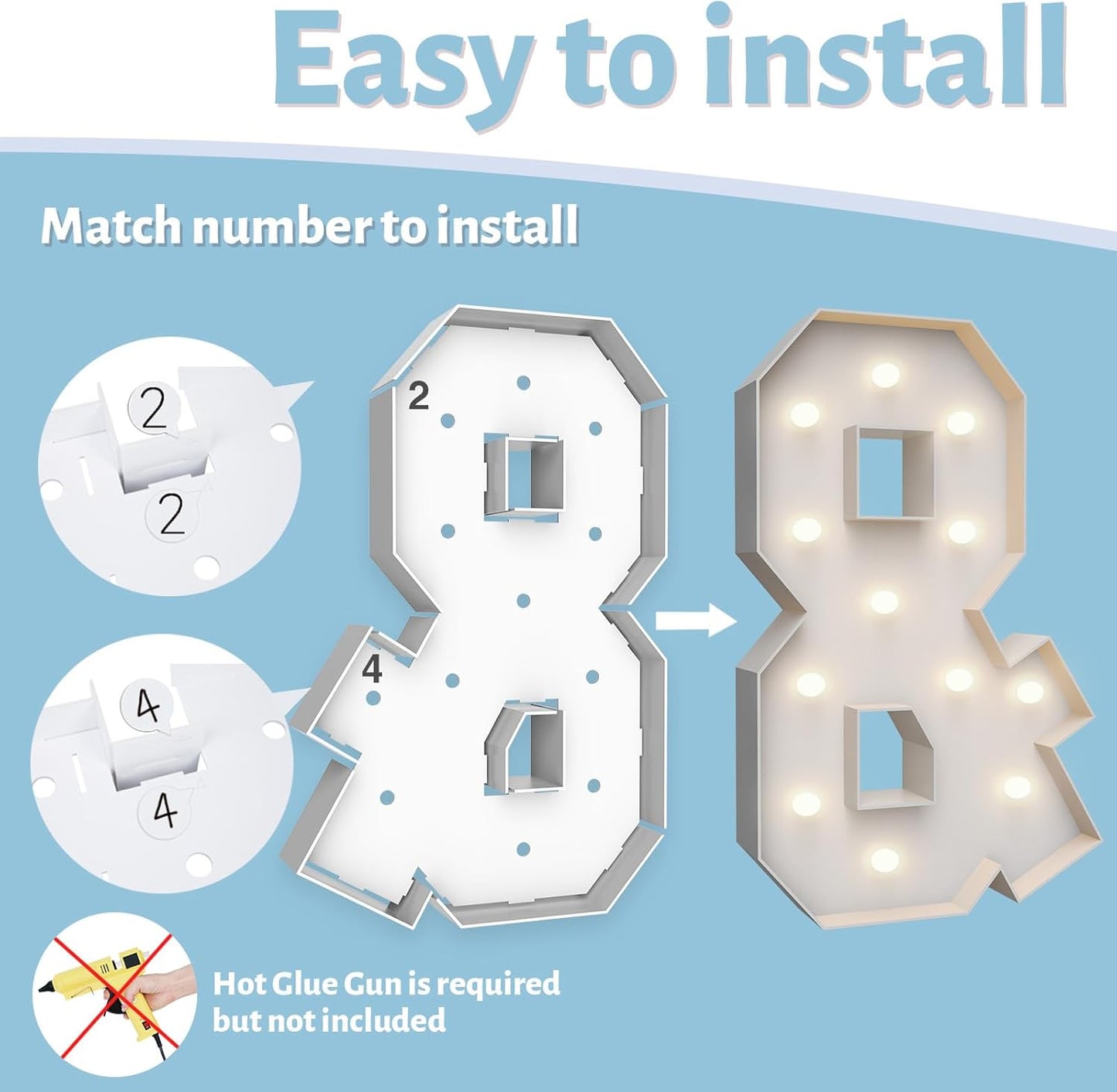 4FT Marquee Light Up Letters &,Party Decoration Large Marquee Light Up Letters with Weighted Water Bag,Pre-cut Foam Board Set Can Be Used for Birthdays,Weddings,Baby Anniversaries