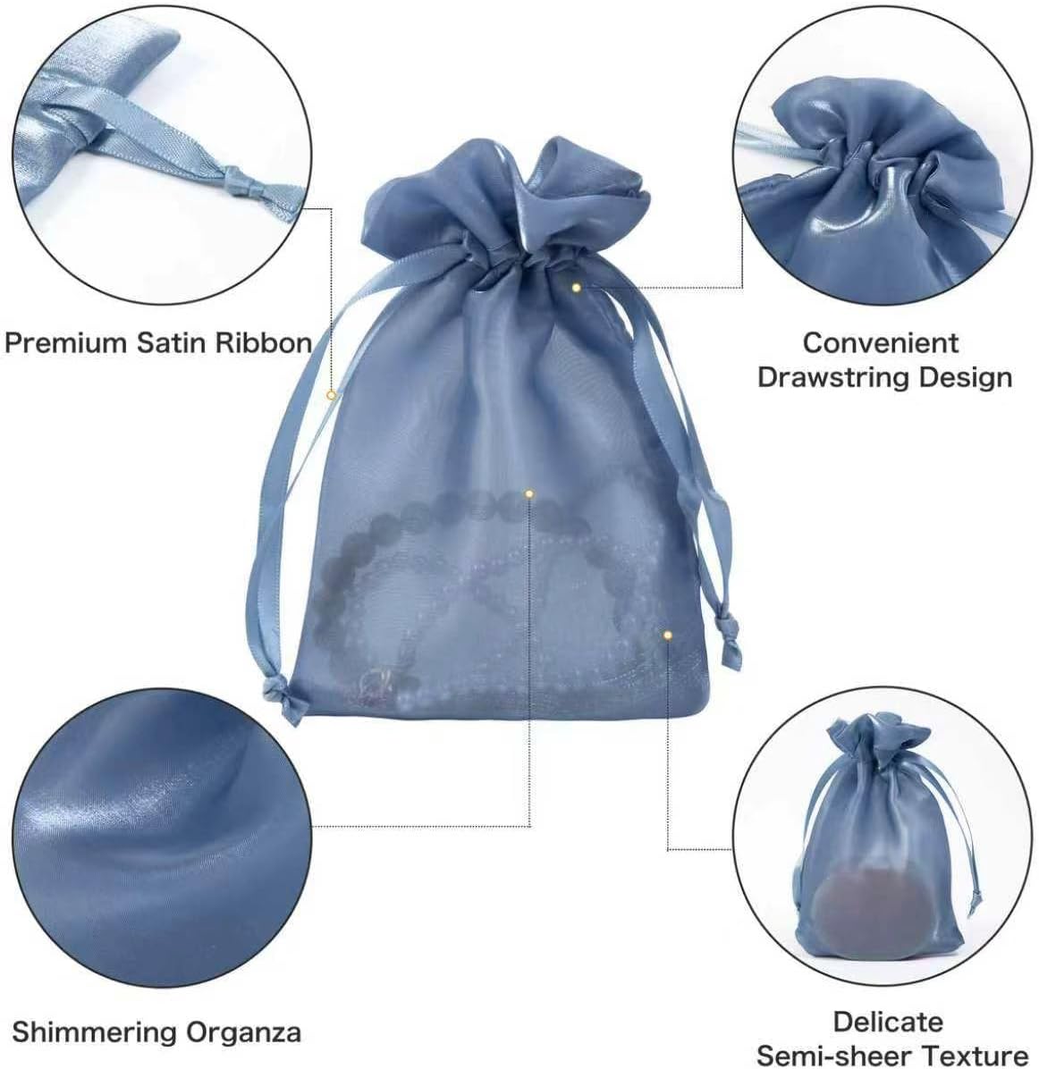 QIANF 20 Pcs Dark Blue Organza Bags 6X9 inch for Wedding Favors with Drawstring, Large Mesh Gift Bags Jewelry Pouch for Candy Bridal Shower Party Favor Baby Shower Christmas