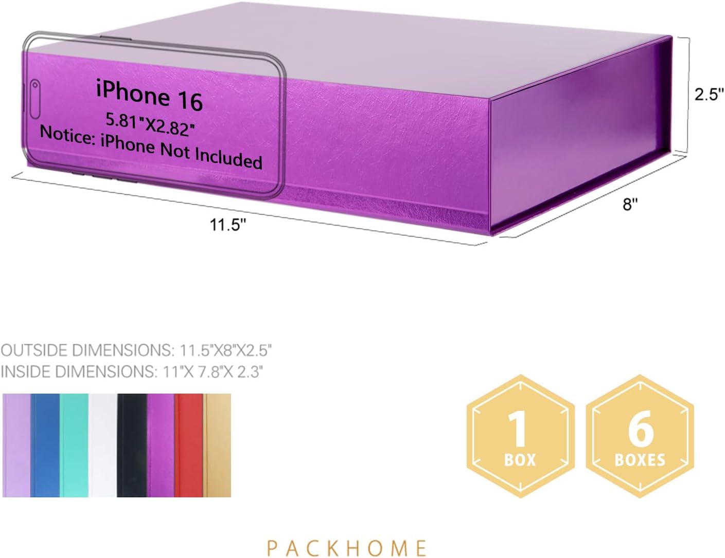 PACKHOME Gift Box 11.5x8x2.5 Inches, Sturdy Shirt Box with Magnetic Lid for Multiple Occasions (Glossy Light Purple)