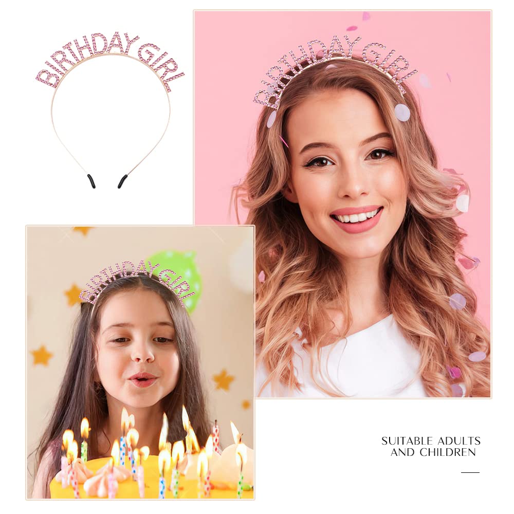 PQRUU Glitter Birthday Sash, Tiara and Rhinestone Headband Set - Pink Birthday Accessories for Her