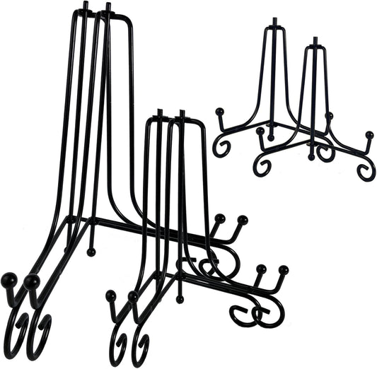 6PCS 3 Size Black Iron Plate Stands for Display - 4, 6, 8 Inch Decorative Metal Plate Holders - Mini Easel, Frame, Book, Card, Plaque, Bowl, Picture Display Stands