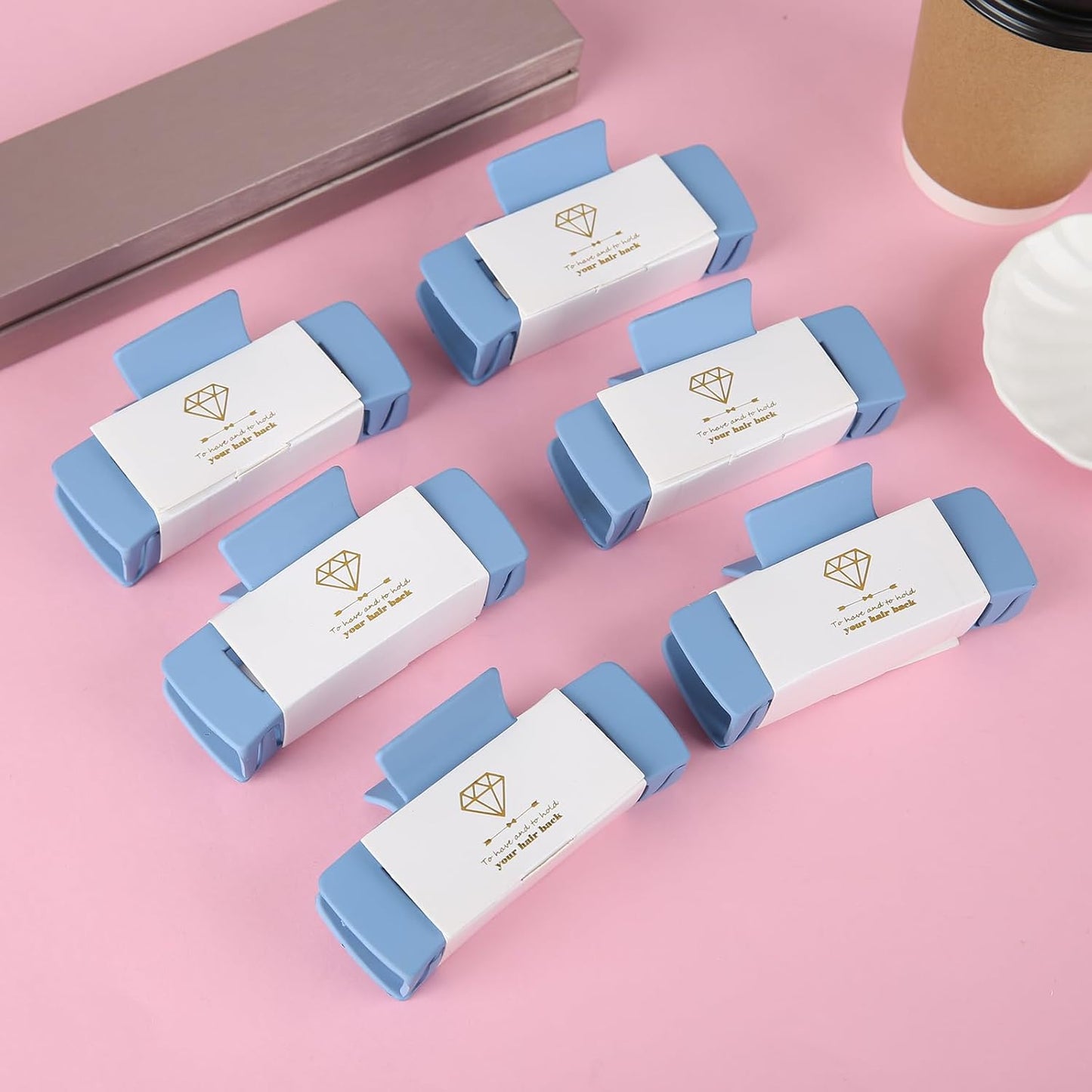 Bridesmaid Scrunchies Proposal Gifts 4.1inch square Hair Claws Bachelorette Hair Clip heart sunglasses Girls gift for Wedding Party Favors (White&Dusty Blue)