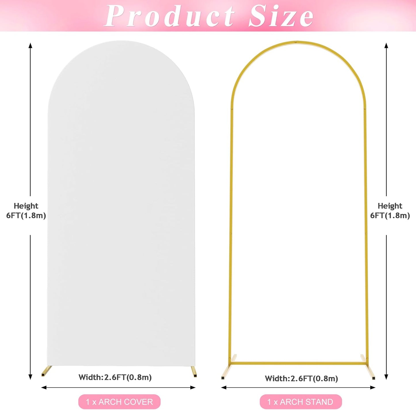 Wokceer 6 FT Wedding Arch Backdrop Stand and White Arch Cover Metal Arch Stand with Arch Stand Cover for Birthday Party Wedding Ceremony Bridal Baby Shower Event Decor, DoorCover 0.8M-White-K