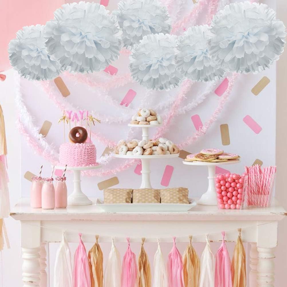 MOWO White Paper Flower Tissue Pom Poms Baby Shower Party Supplies (White,12pc)