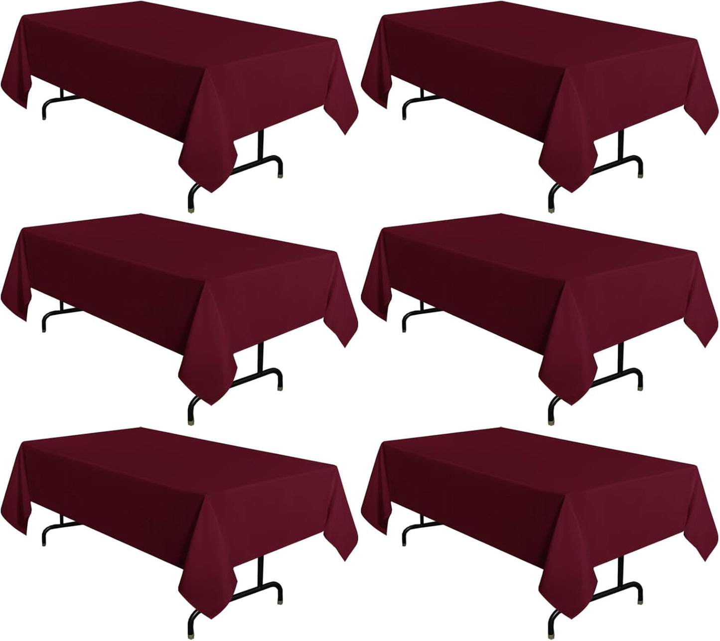 sancua 6 Pack Burgundy Tablecloth 60 x 102 Inch, Rectangle Table Cloth for 6 Feet Tables - Stain and Wrinkle Resistant Washable Polyester Table Cover for Dining Tables, Buffet Parties and Camping