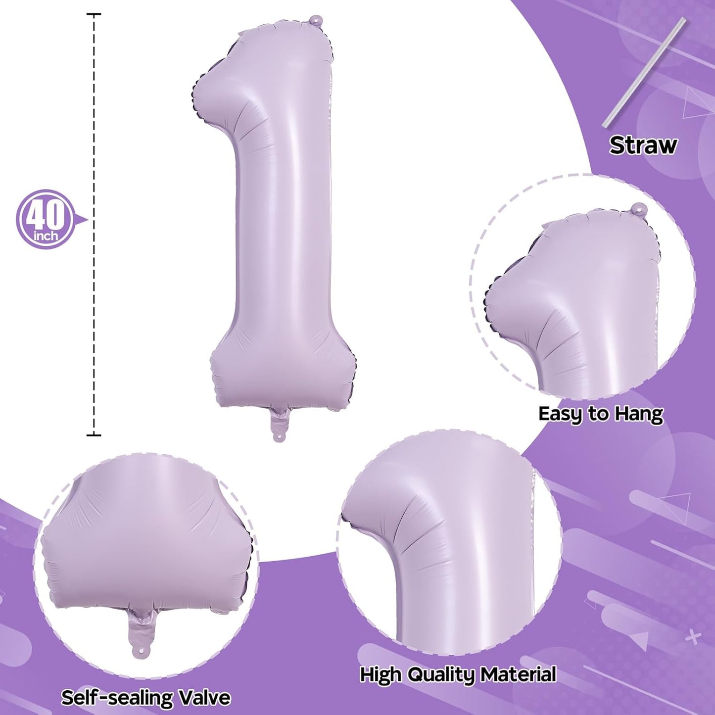 Number Balloons 10 Pastel Purple, 40 Inch Lavender Mylar Foil Number 1 & 0 Balloons for Girls 10th Birthday Balloons, Large Light Purple Helium 10 Balloons for Women 10th Anniversary Party Decorations