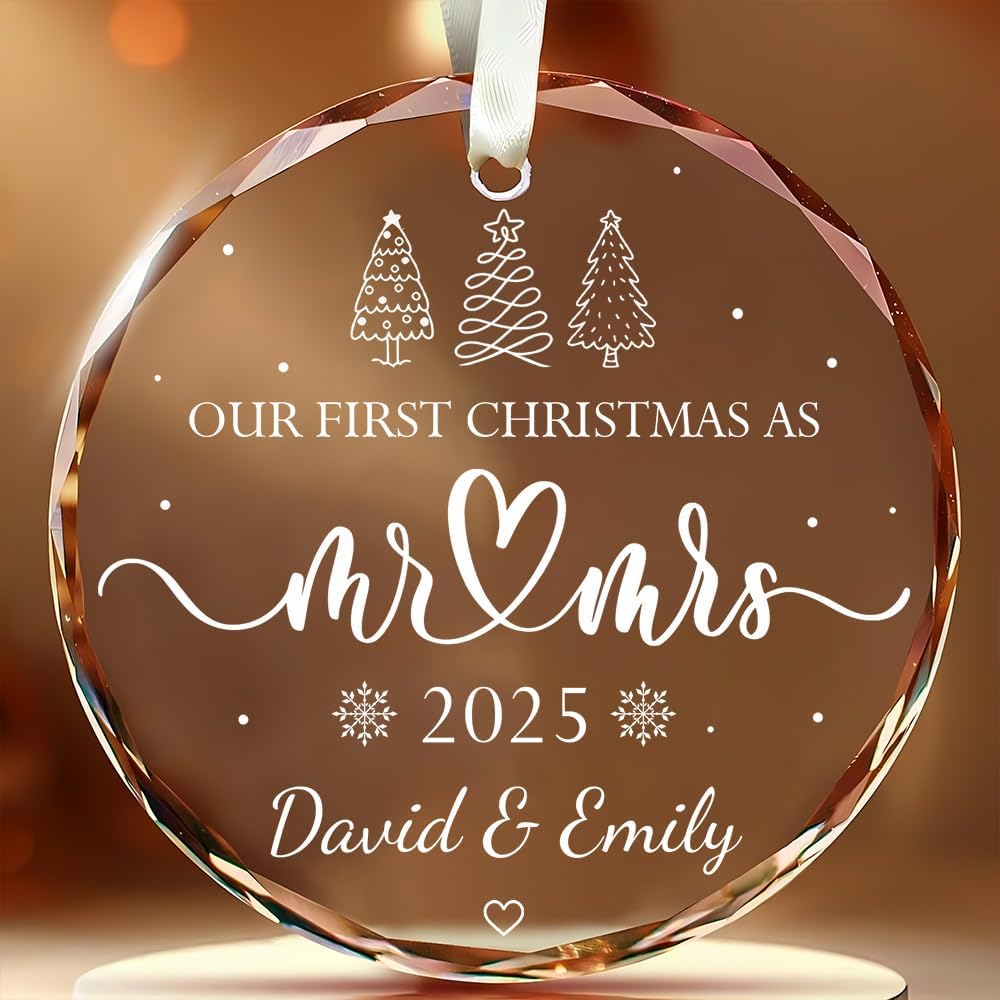 Personalized Wedding Christmas Ornaments - Mr And Mrs Gifts - Wedding Gift Ideas For Couples 2025, Future Mr And Mrs Gift Ideas - 1St Married Bridal Shower Ornament - Glass Ornament