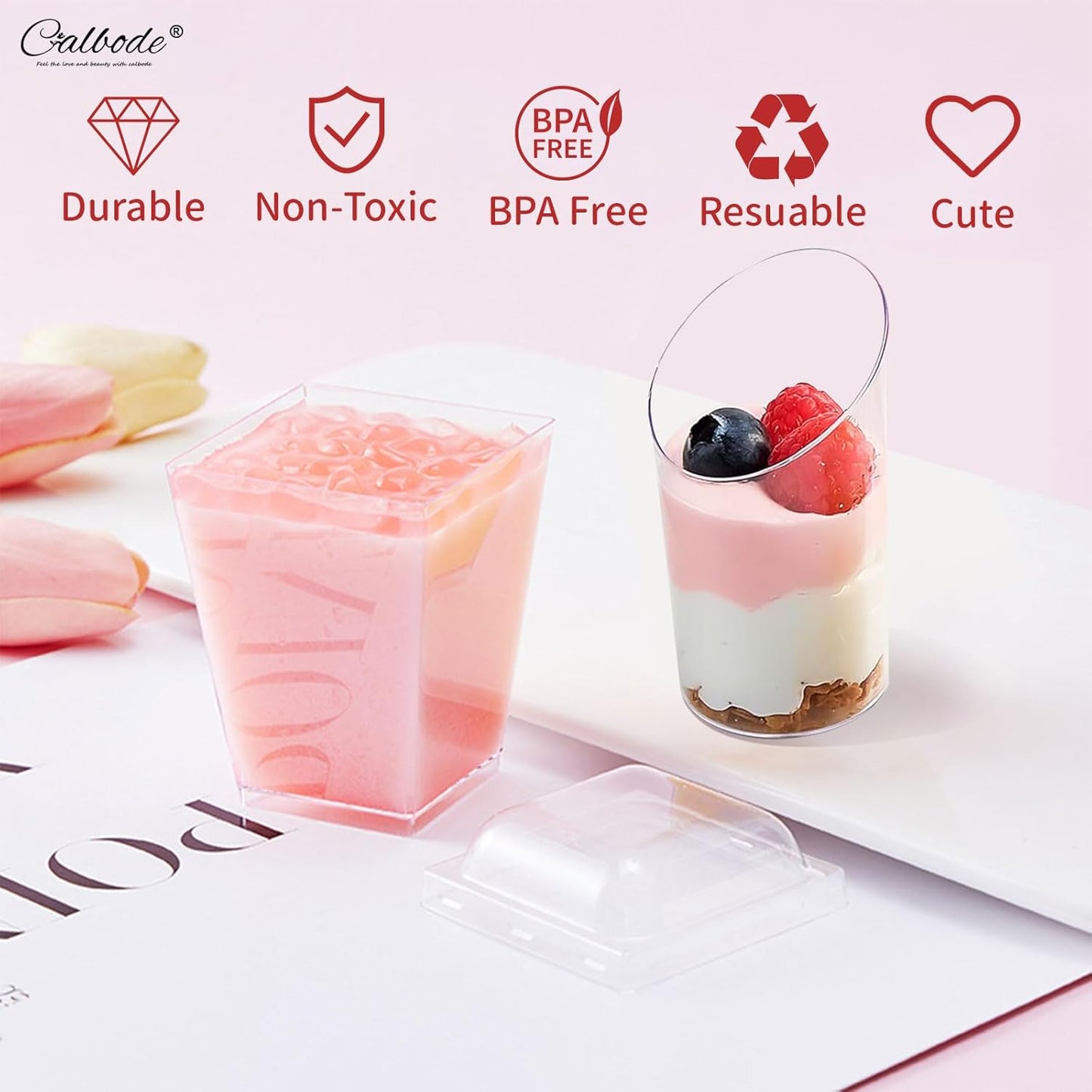 300 Pack Mini Dessert Cups with Spoons – Clear Plastic Parfait Cups for Parties, Ice Cream, Pudding, Fruit Shooters (3oz & 5oz, Oval & Square). Perfect for Appetizers & Entertaining