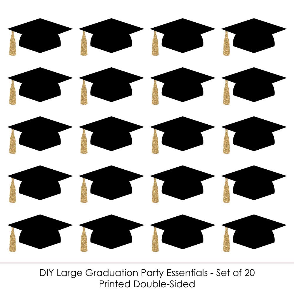 Big Dot of Happiness Gold Graduation Decorations - Cap Essentials, Elegant Golden Accents