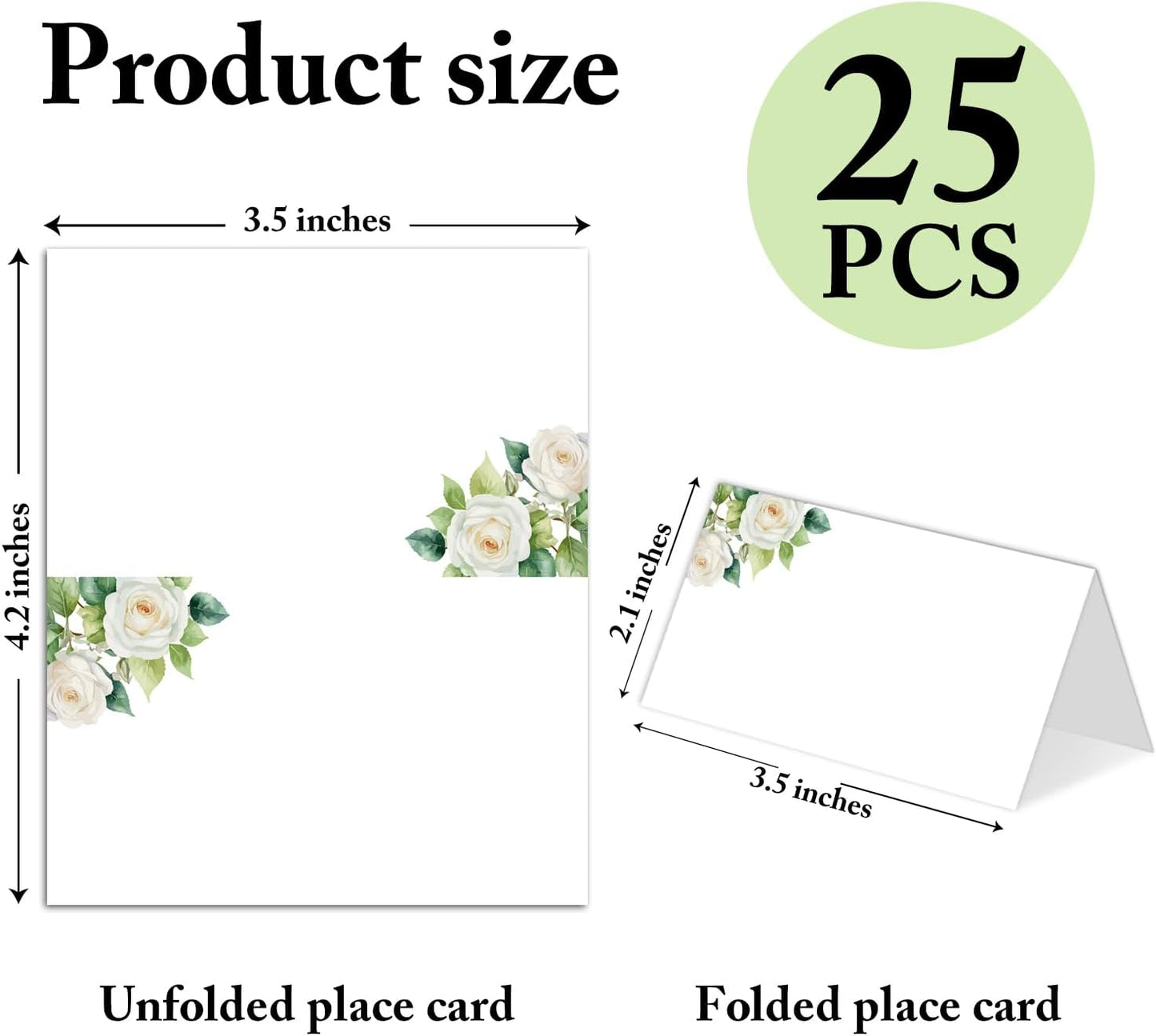 25 Pack White Flower Place Cards, Editable Name Cards for Table Setting, Tent Cards Food Label for Dinner Party, Bridal Shower, Wedding, Baby Shower and Events -T09