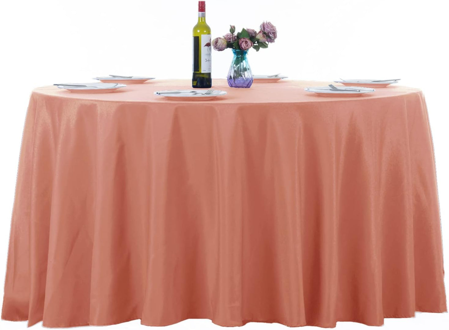 Ascoza 2pack 132 Inch Dusty Pink Round Tablecloth in Washable Polyester Fabric for Wedding/Banquet/Restaurant/Parties