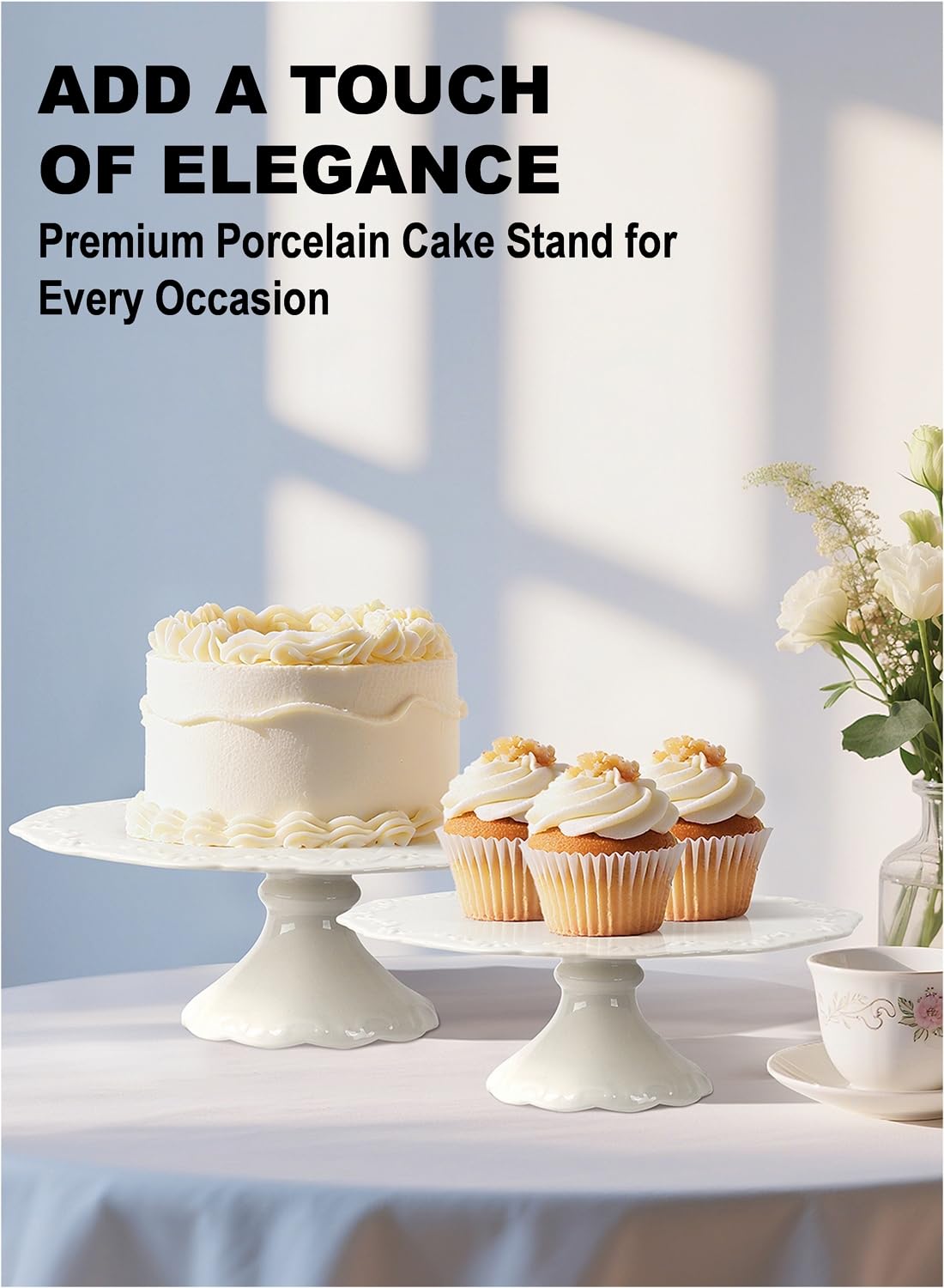 12" White Cake Stand for 10" Cake, Porcelain Cake Plate, Cake Pedestal Stand, Round Dessert Stand