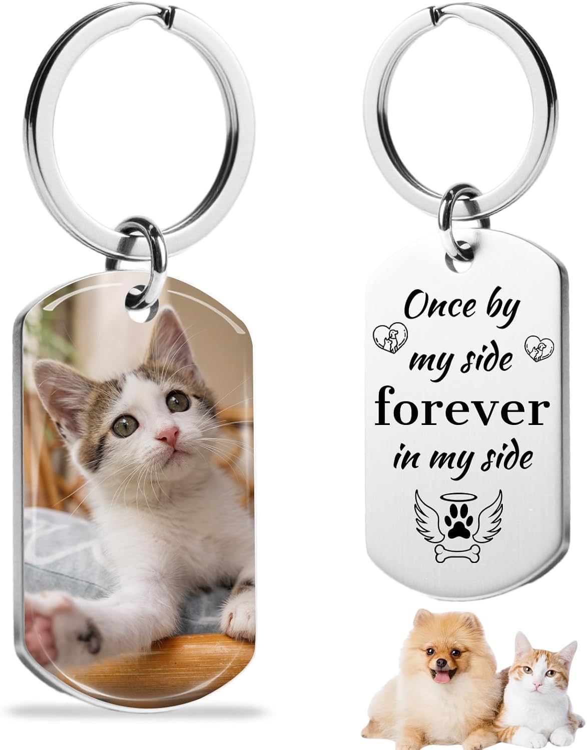 Custom Dog Memorial Photo Keychain Personalized Sympathy Gifts for Loss of Dog Memorial Passing Away Gifts for Dog Cat Lovers (03-Silver)