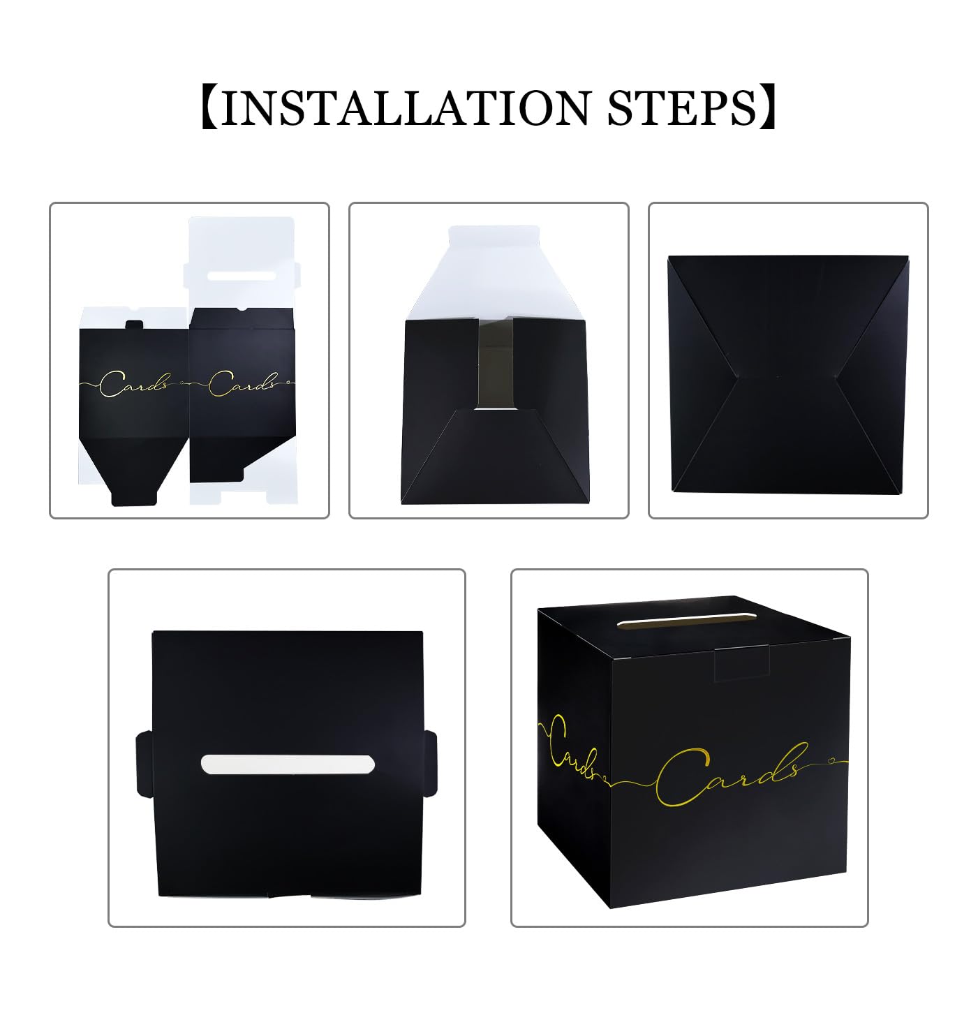 HEIPINIUYE Large Card Box for Party 9.8" x 9.8" Black Gift Card Box Holder with Gold Foil Design