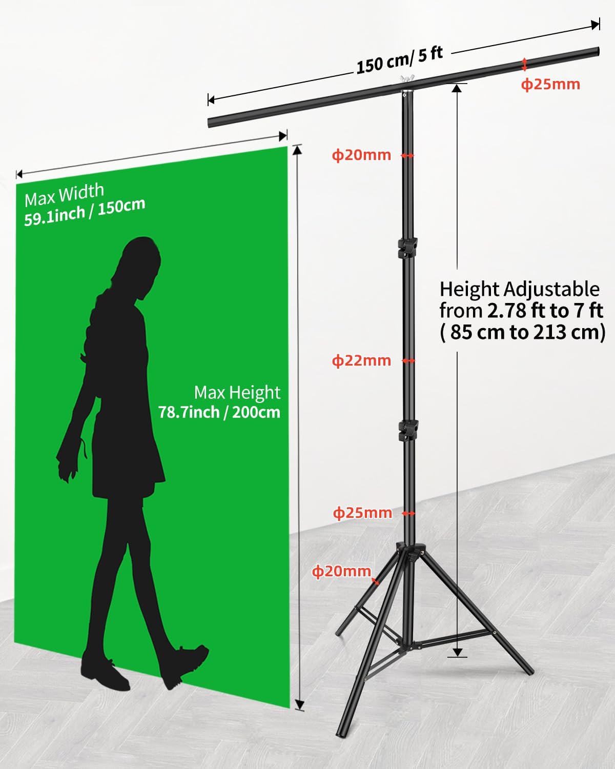 HEMMOTOP 7x5 ft Green Screen Stand Kit, 6.5x5 ft Green Screen Backdrop with Stand for Streaming, Gaming, Zoom, Portable Greenscreen Background Kit with Clips & Carrying Case