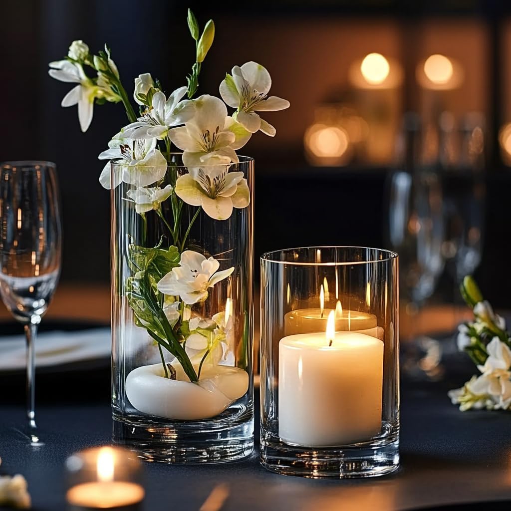 30pcs Glass Cylinder Vase for Centerpieces, 6,8,10,10,12 inch Tall Big Clear Flower Vase Bulk Floating Candle Holder for Wedding Table Home Décor and Party