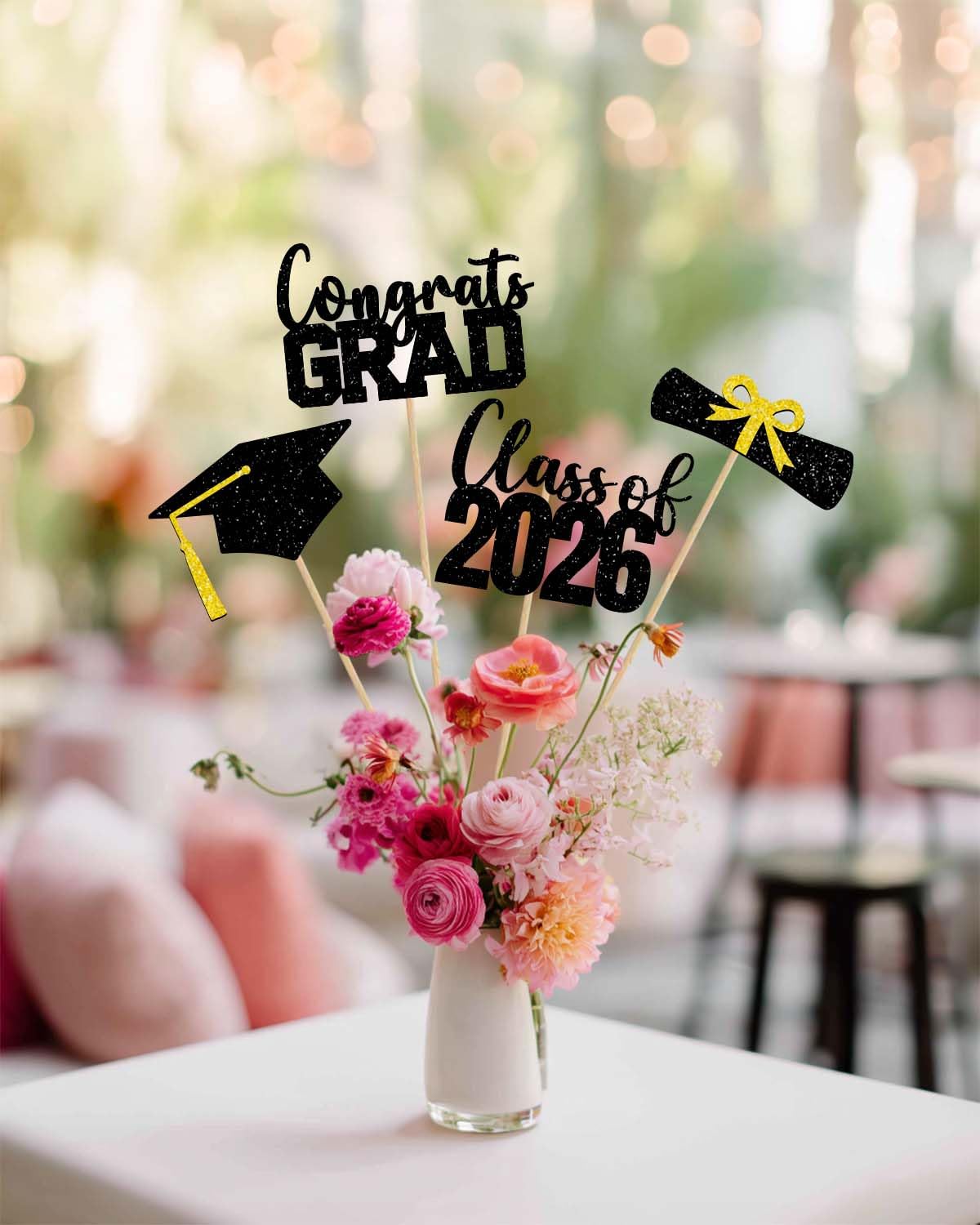 Class of 2026 Centerpieces Sticks for Graduation, 16 Pcs Graduation Decorations Cake Toppers