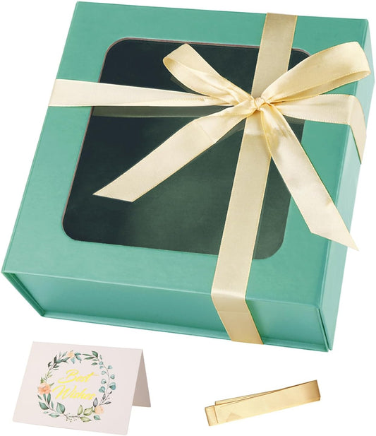 Light Green Gift Box with Window,7.5"x7.5"x3.1" Bridesmaid Boxe for Gifts Giving,Birthday Gift Boxes with Magnetic,Closure Lid Gifts Boxes for Presents,Cute Box,Luxury for Gift Packaging