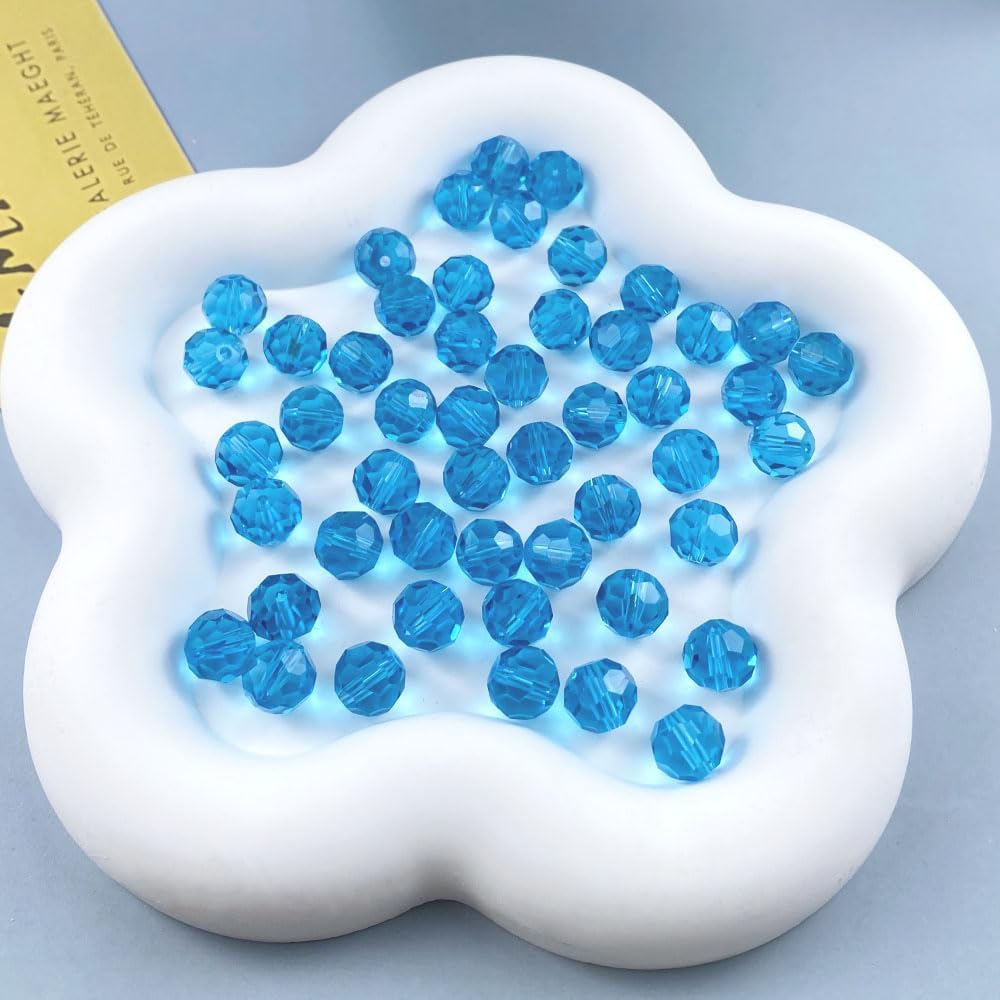 400 PCS 4mm Crystal Glass Beads Round Multiple Faceted Loose Spacer Glass Beads for DIY Handcrafte Bracelet Necklace Earring Jewelry Making(Aquamarine)
