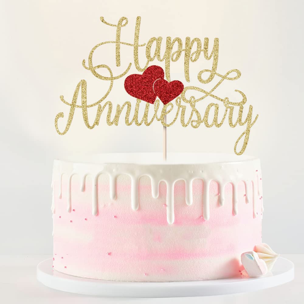 Kaoenla Gold Glitter Happy Anniversary Cake Topper