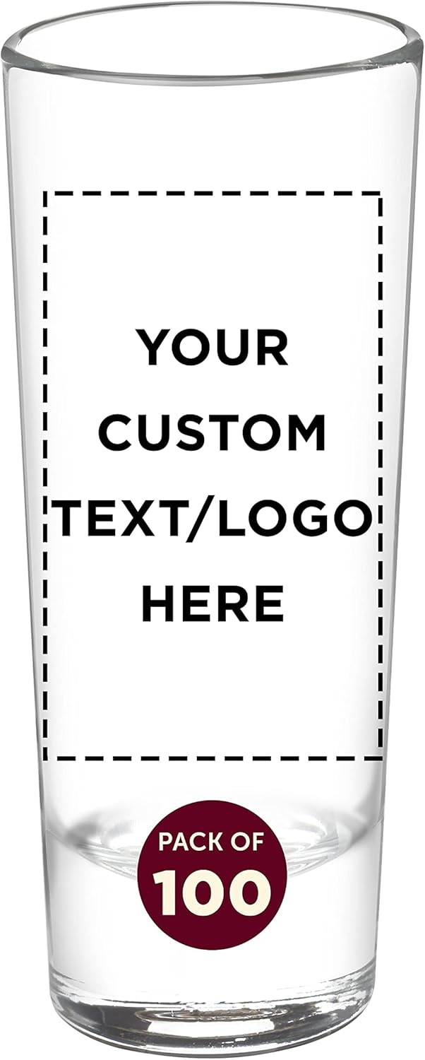 Custom Cordial Shooter Shot Glasses 2 oz. Set of 100, Personalized Bulk Pack - Great for Birthdays, Parties, Indoor & Outdoor Events - Clear