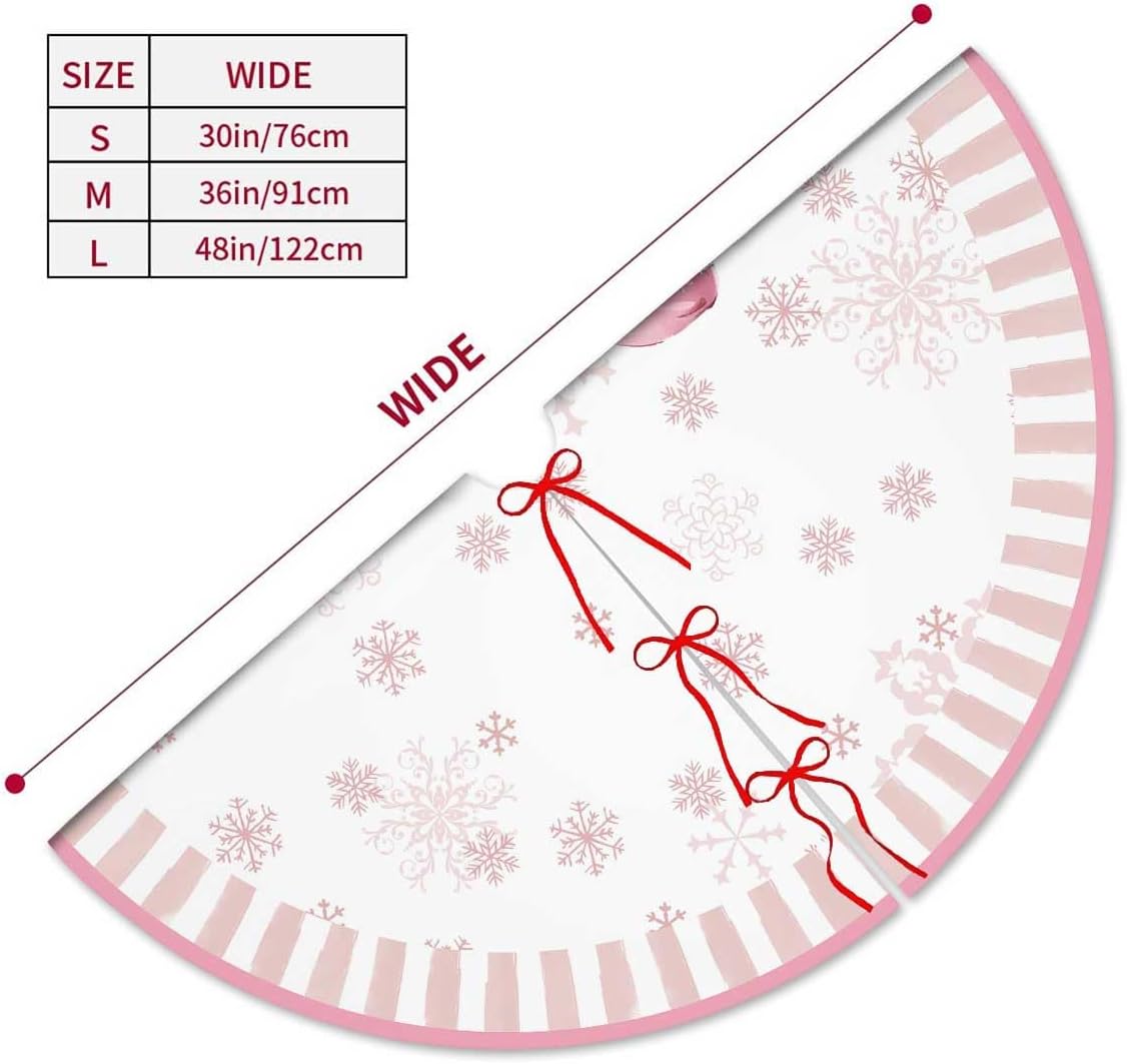 Let It Snow Snowman Christmas Tree Skirt 36 Inches, Pink Snowflake Tree Skirt, Winter Xmas Tree Mat for Home Party Holiday Indoor Outdoor Decorations (Pink, 36in)
