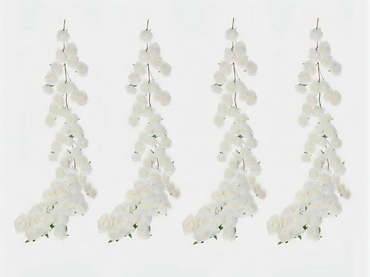 4 Pcs White Artificial Rose Vine Hanging Fake Flowers Garland for Wedding Anniversary Birthday Party Background Arch Garden Home Wall Room Decor