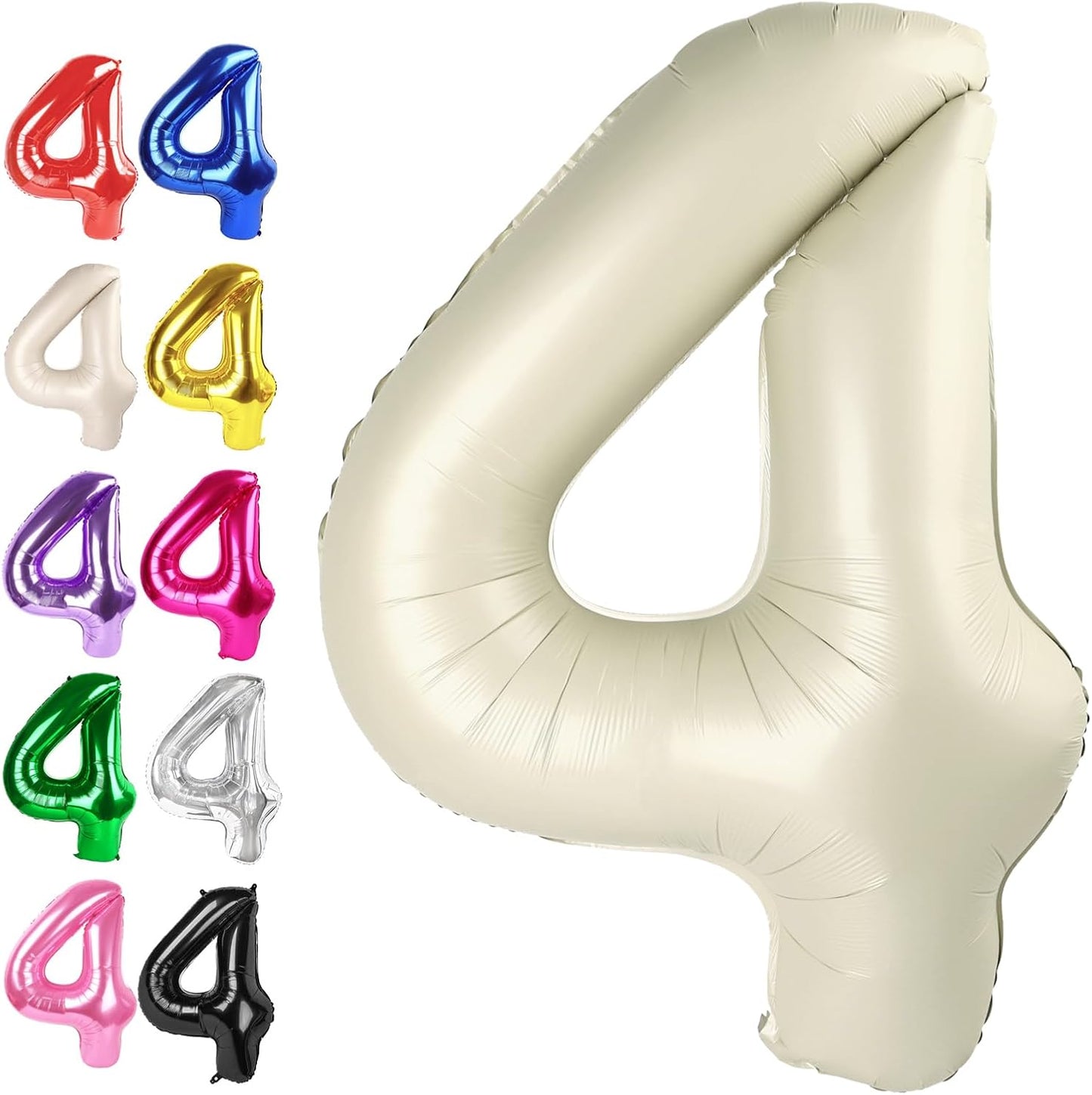 40 Inch Cream White Large Number 4 Birthday Balloon, Giant Number Four 14 24 34 40 44 Balloons, Foil Mylar Big Balloons for Anniversary Graduation Supplies Decorations