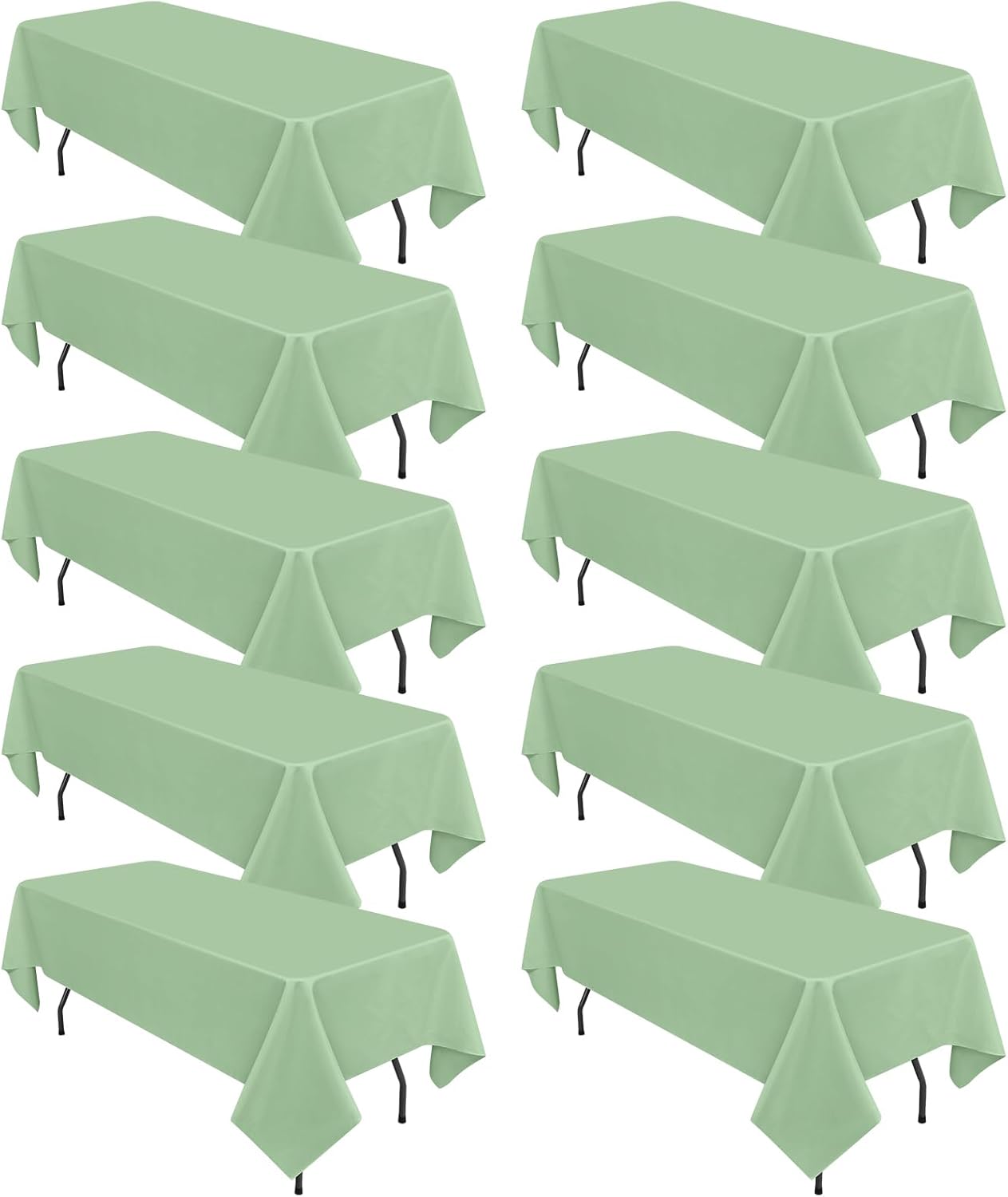 10 Pack Sage Green Rectangular Tablecloths, 60 x 126 Inch, Polyester, Wrinkle & Stain Resistant, Perfect for 8ft Tables, Wedding, Party, Banquet
