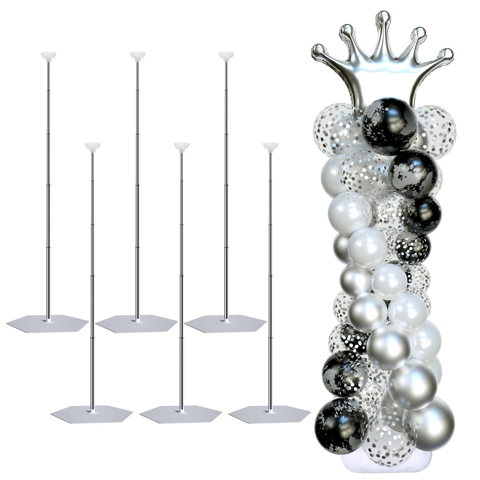 Balloon Arch Stand, Balloon Stand Set of 6, 7 Feet Height Adjustable Metal Balloon Column Stand for