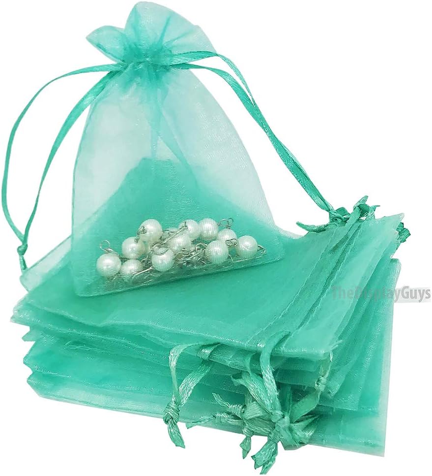 TheDisplayGuys 48-Pack 6x8 Teal Sheer Organza Gift Bags with Drawstring, Jewelry Candy Treat Wedding Party Favors Mesh Pouch