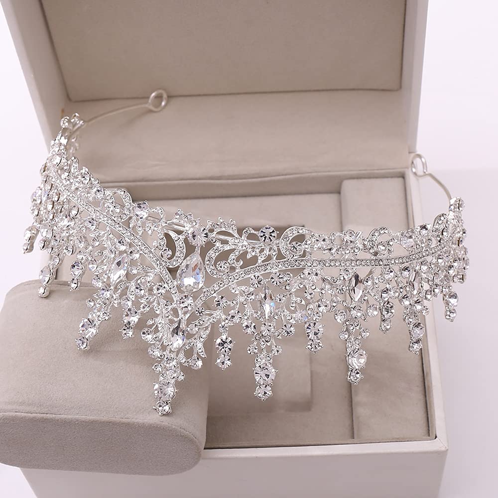TOBATOBA Silver Wedding Crystal Tiaras and Crowns for Women, Bride Royal Queen Headband Princess