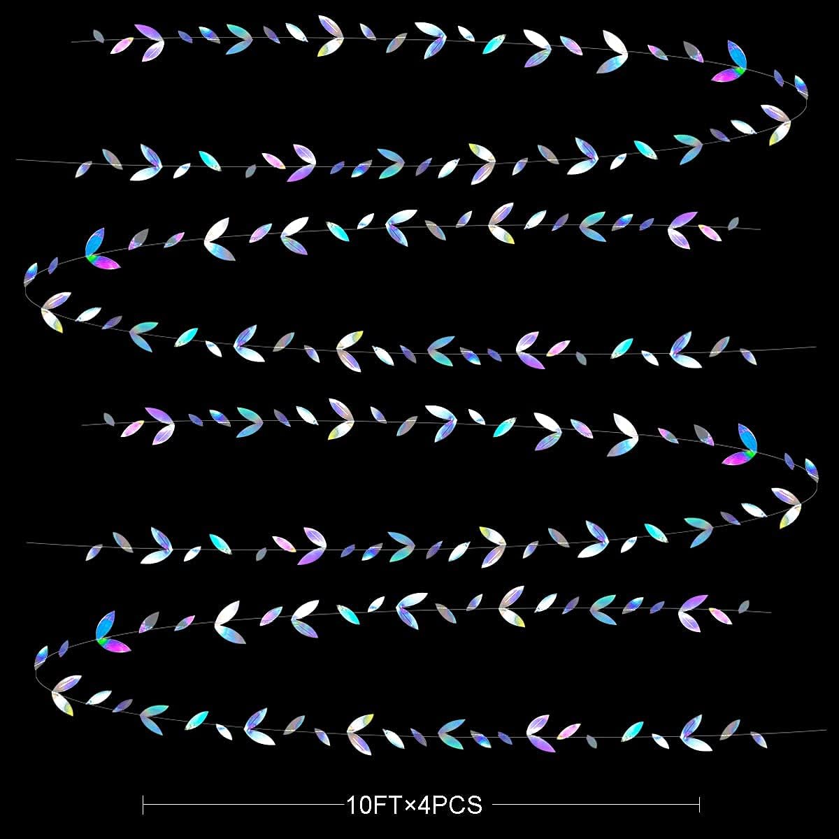 52Ft Iridescent Leaf Garland Holographic Paper Colorful Hanging Leaves Streamer Banner for Birthday Baby Shower Wedding Engagement Bridal Shower Bachelorette Holiday Euphoria Party Decoration Supplies