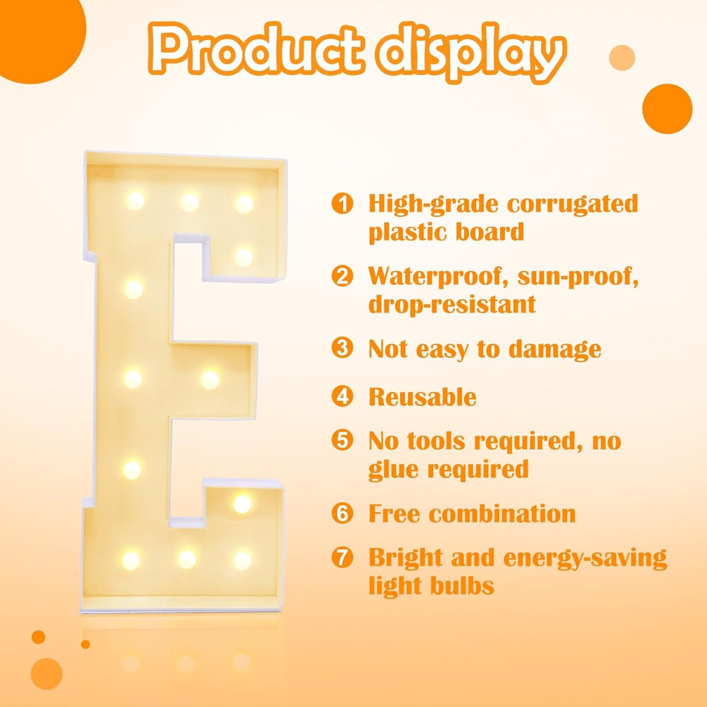 4ft Marquee for Letters E, Large Light up Letters 4ft, Multifunctional Large Marquee for Letters 4 Feet Tall for Party Decorations, Letter Balloons, Wedding Decor, Proposal Decorations (Letters E)