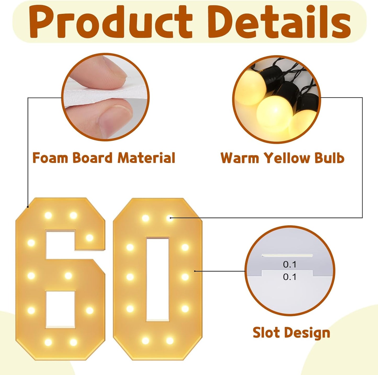 imprsv 4FT Light Up Numbers, Marquee Numbers 60th Birthday Decorations for Women Men, 60th Birthday Women Foam Board Anniversary Party Decorations Arch Kit (DIY)