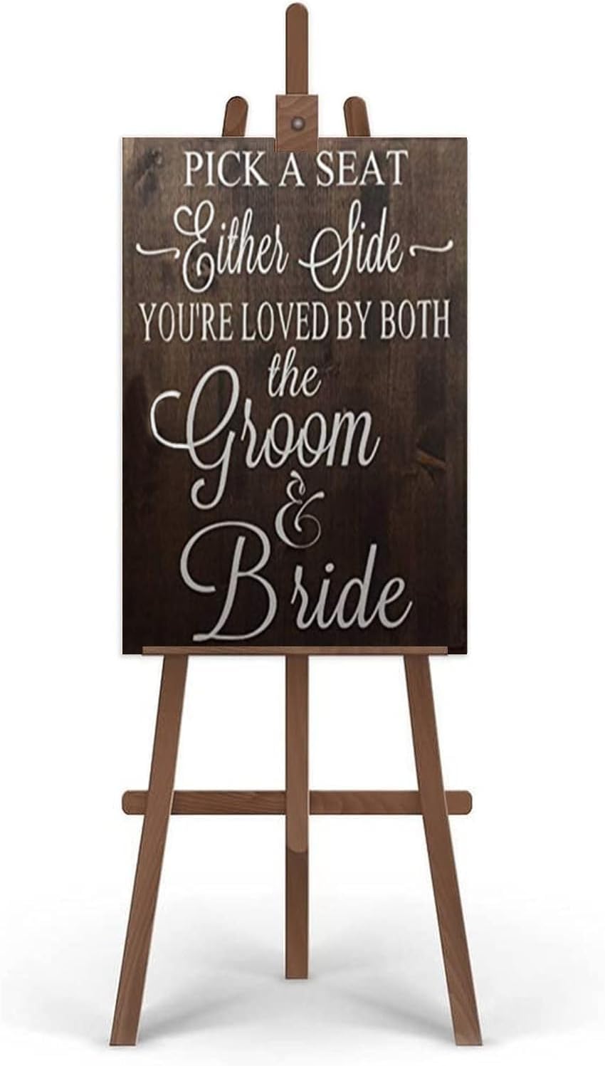 Rustic Wooden Signs Pick a Seat Not A Side Sign You Are Loved by the Groom and Bride, Wedding Signs Wall Art Decor Kitchen Cafe Pub Decor Gift 18x12 INCH
