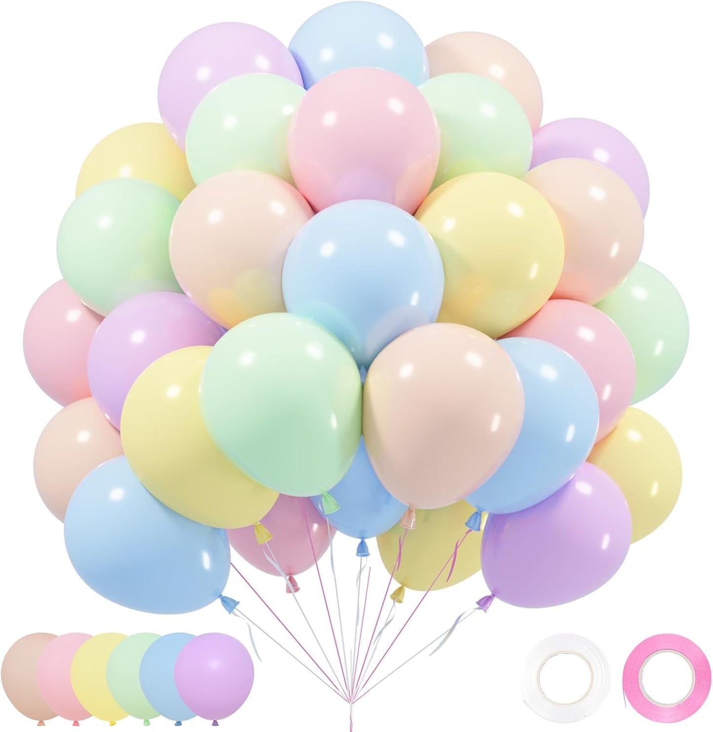 Netnology Pastel Balloons Set, 60Pcs 12 Inch Rainbow Macaron Pink Blue Purple Green Yellow Orange Colorful Latex Balloon for Birthday Baby Shower Bridal Shower Wedding Party Decorations