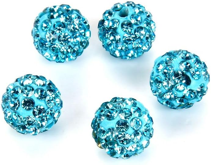 25pcs Adabele Grade A Suncatcher Crystal Rhinestone Pave Loose Beads 10mm Aquamarine Blue Polymer Clay Disco Ball Spacers Compatible with Shamballa All Craft Jewelry Making DB10-10