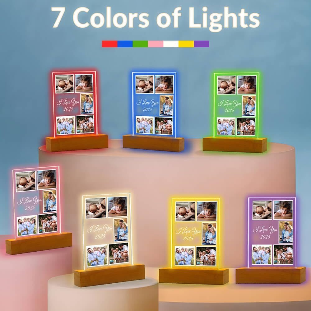 Custom Picture Frames with Photo, Customized Photo Frame with Night Light, Personalized Photo Frame, Personalized Birthday Gifts for Women Men Kid Baby Family Friend