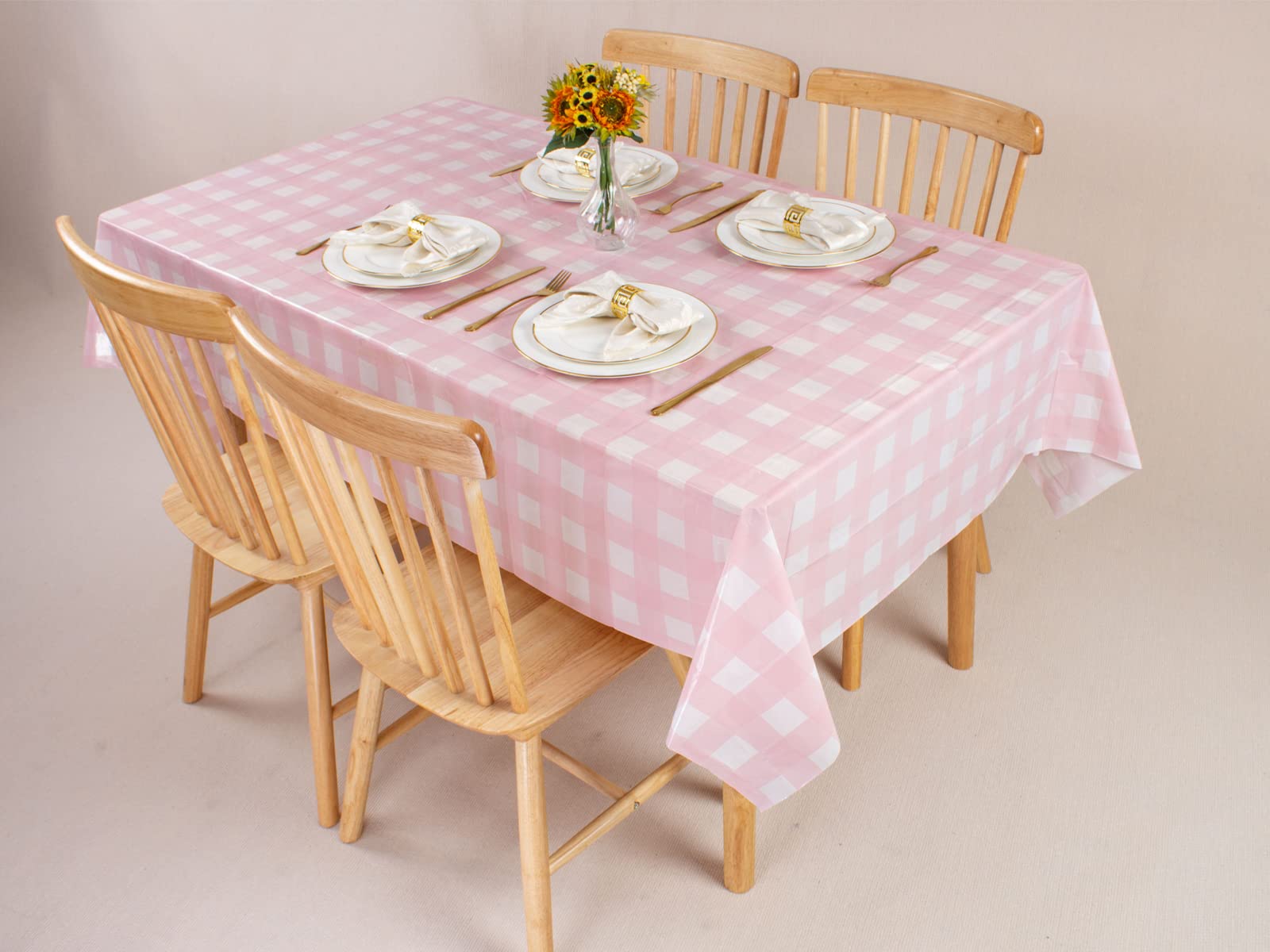Kesfey 3 Packs Pink Gingham Tablecloth Pink and White Checkered Tablecloths 54 x 108 Inches