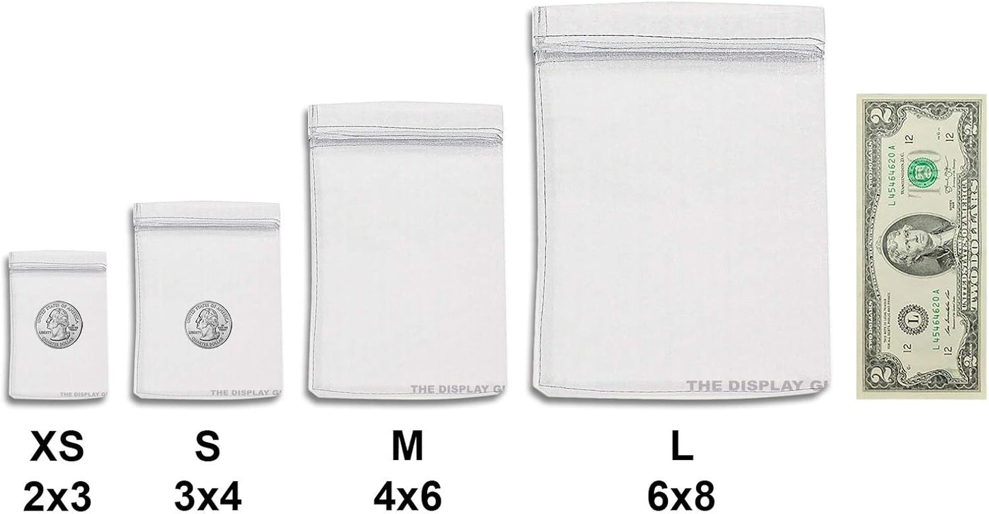 TheDisplayGuys 100-Pack XS 2 x 2 3/4" Silver Sheer Organza Gift Bags with Drawstring, Jewelry Candy Treat Wedding Party Favors Mesh Pouch