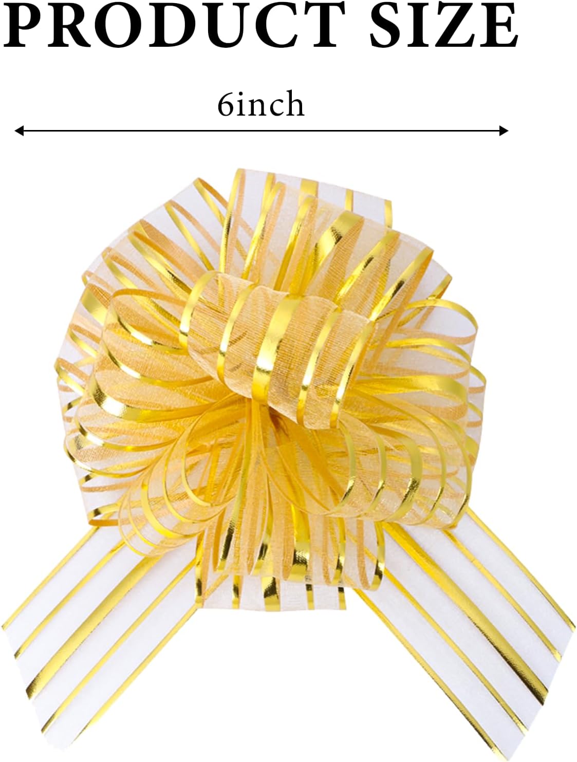 6 Pcs 6 Inch Golden Organza Pull Bow – Perfect for Wedding Decoration, Gift Wrapping Baskets, Car Bows, Birthday Parties, Christmas and Valentine's Day
