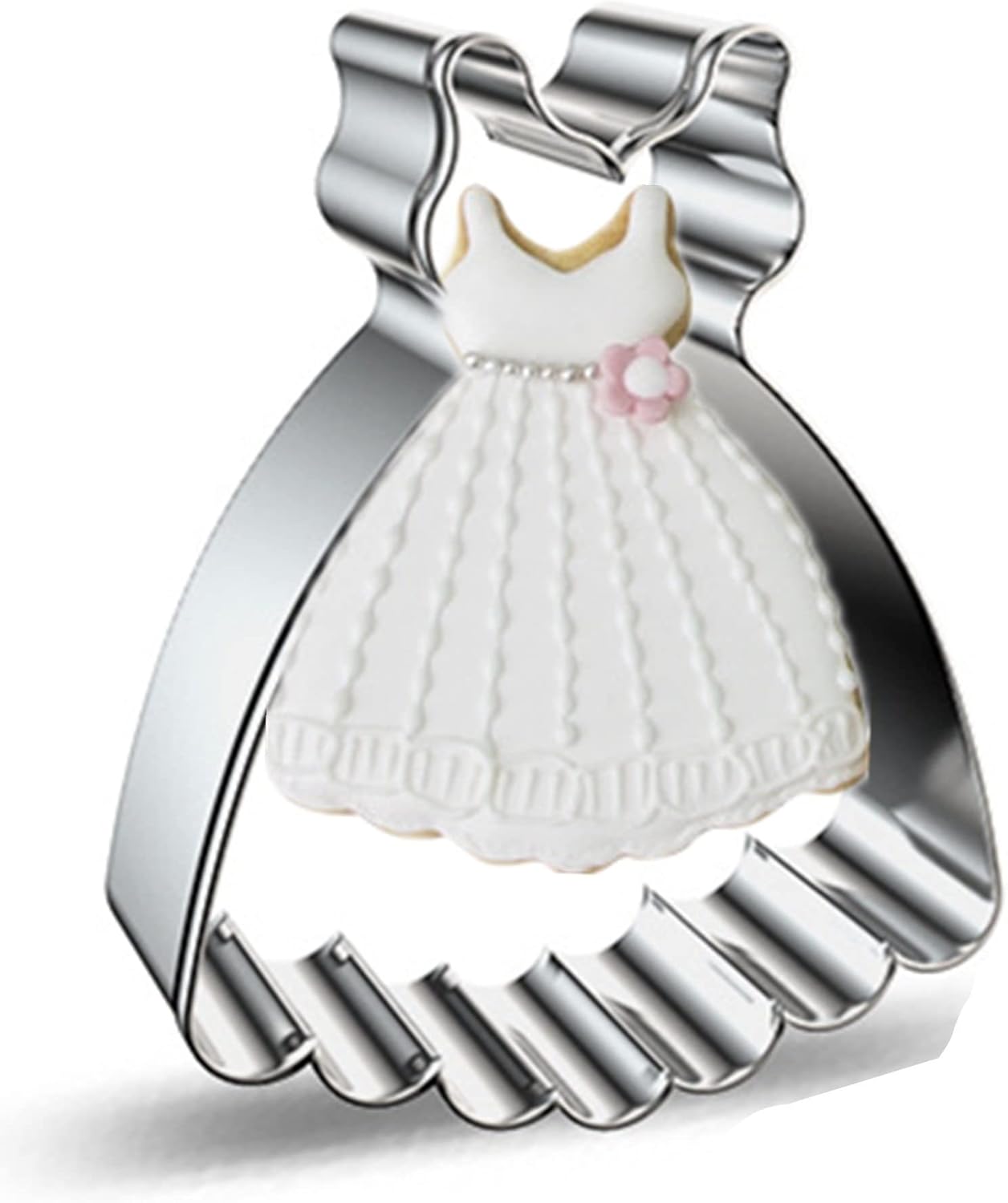 Large Size Dress Shaped Cookie Cutter, Stainless Steel Suspenders Princess Dress Wedding Dress Cookie Cutter, 4.4 Inches